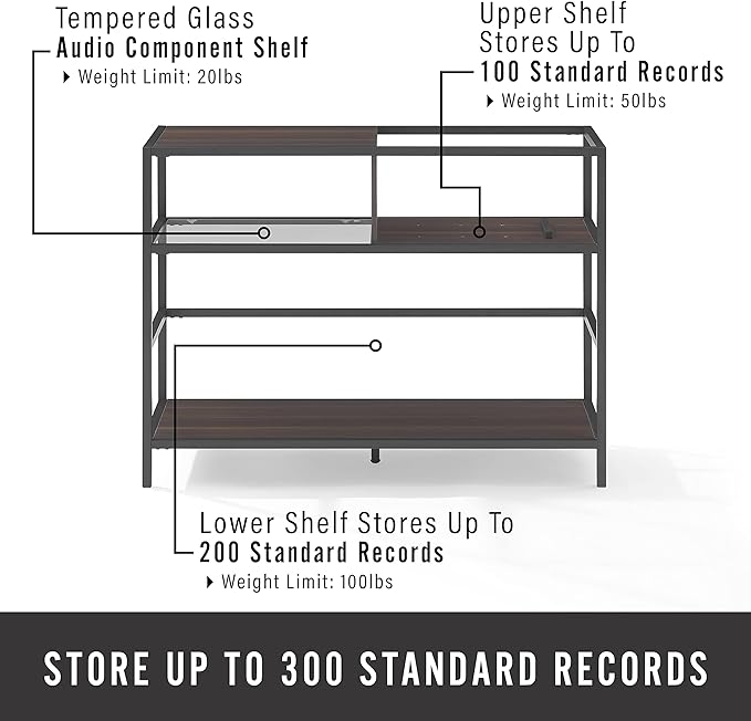 Crosley Furniture Provo Console Record Player Stand with Storage for Vinyl Records, Matte Black/Brown