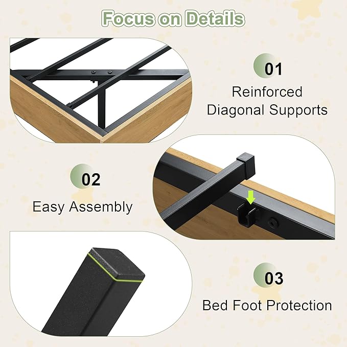 Feonase Floating Bed Frame Twin with Led Lights and Charging Station, Wood Full Size Bed Frame with Storage Headboard, Heavy Duty Metal Slats, No Box Spring Needed, Easy Assembly,Oak
