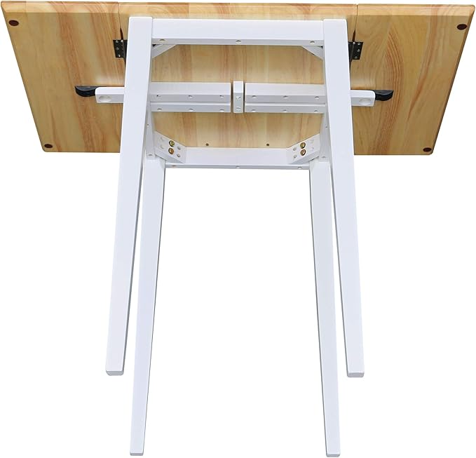 IC International Concepts, Solid Wood Small Drop Leaf Dining Table, Solid Real Wood, Sturdy Parawood, White/Natural