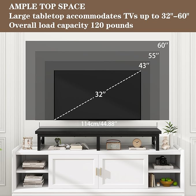 IBUYKE 45" Large TV Riser for 32-60 inch TV,Tabletop Short TV Stand with Storage and Steel Legs,Dual Screen Office Desk,Stand Riser,TV Riser Stand for Home,Bedroom,Living Room,Black TVT002B