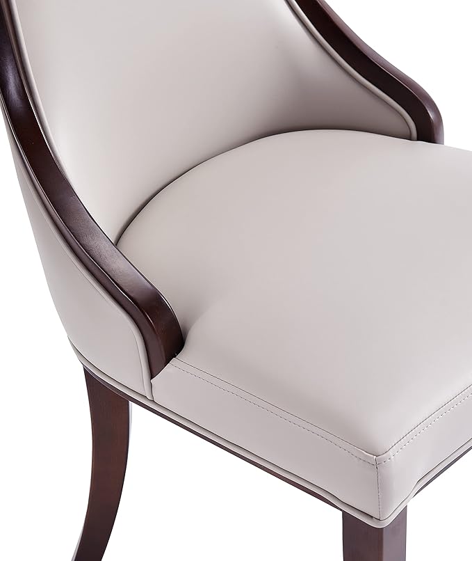 Manhattan Comfort Grand Avenue Faux Leather Dining Chairs, Parsons Accent Furniture with Padded Wingback Seat and Solid Beech Wood Frame, Set of 4, Light Grey