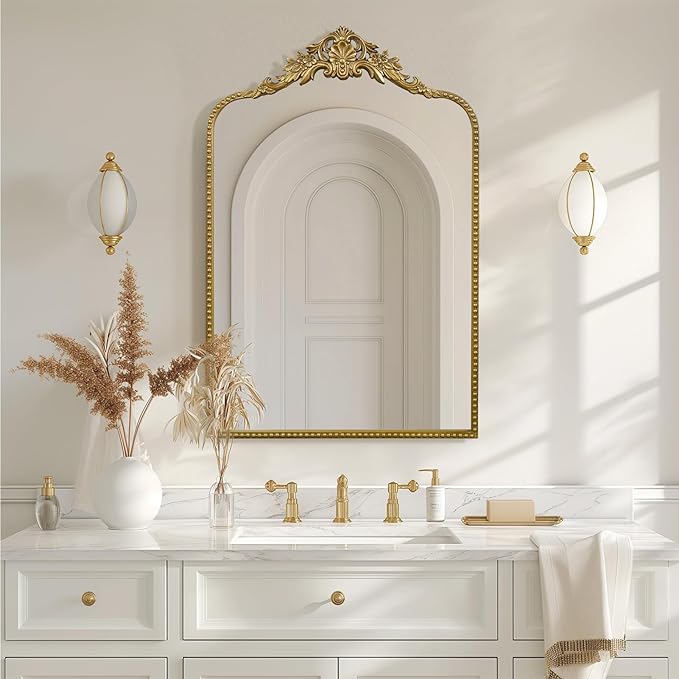 G-LEAF Vintage Baroque Full Length Floor Mirror 30"X48", Victorian Antique Mirror with Black Brush Gold Ornate Metal Frame for Fireplace Entryway Living Room Hallway Bathroom