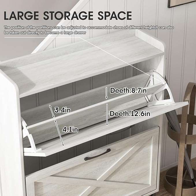 Maupvit Shoe Storage Cabinet with 2 Flip Drawers, Freestanding Organizer with Metal Legs for Entryway, Narrow Shoe Rack Cabinet, Beige