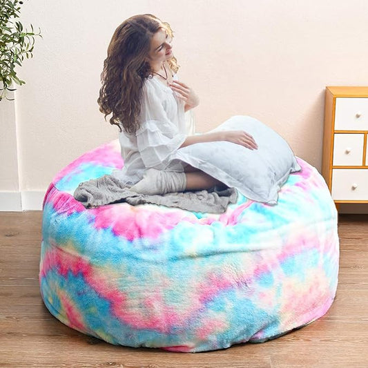 Colorful Bean Bag Chair for Adults Kids Without Filling Comfy Fluffy Giant Round Beanbag Lazy Sofa Cover for Reading Chair Floor Chair, 7FT, Multicolored