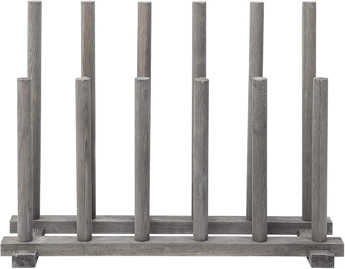 MyGift Vintage Weathered Gray Solid Wood Floor Standing Boot Holder Rack, Wooden Entryway Shoe Storage Organizer Stand Holds 6 Pairs of Tall and Short Boots