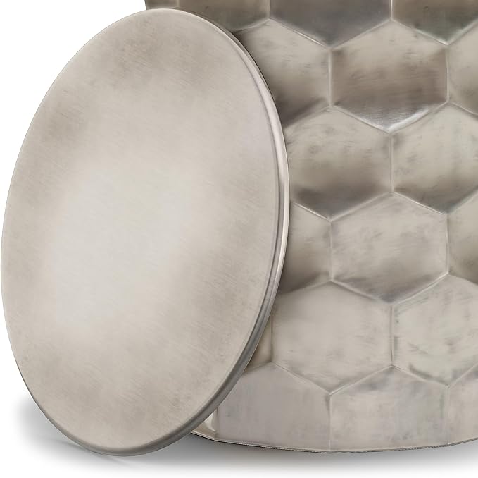 SIMPLIHOME Whitney Industrial 17 inch Wide Metal Storage Accent Side Table in Antique Silver , Fully Assembled for the Living Room and Bedroom