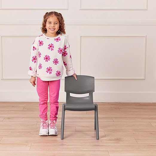ECR4Kids 12in Plastic School Stack Chair, Classroom Furniture, Grey, 4-Pack