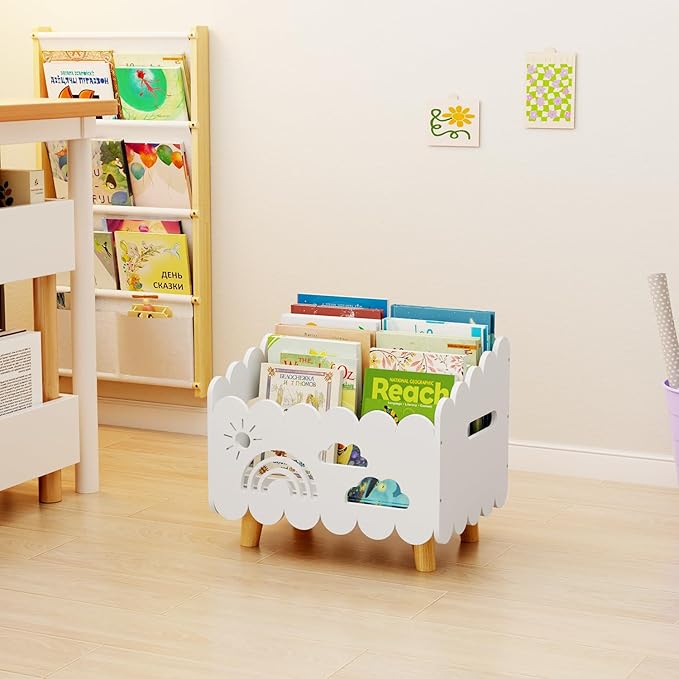 Wood Kids Bookshelf, Montessori Bookshelf, With 2 Adjustable Dividers, Suitable Kids Rooms, Nursery & Classroom, Kids Bookshelf And Toy Storage, Toddler Book Rack, Nursery Book Shelves, Kids Bookcase