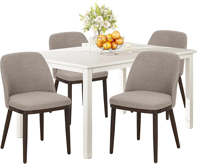 COLAMY 60 Inch Rectangular Kitchen Dining Table for 4, Modern Farmhouse Dining Table Set for 4, Wood Dining Table and Upholstered Dining Chairs for Kitchen, Dining Room, Restaurant, White/Camel