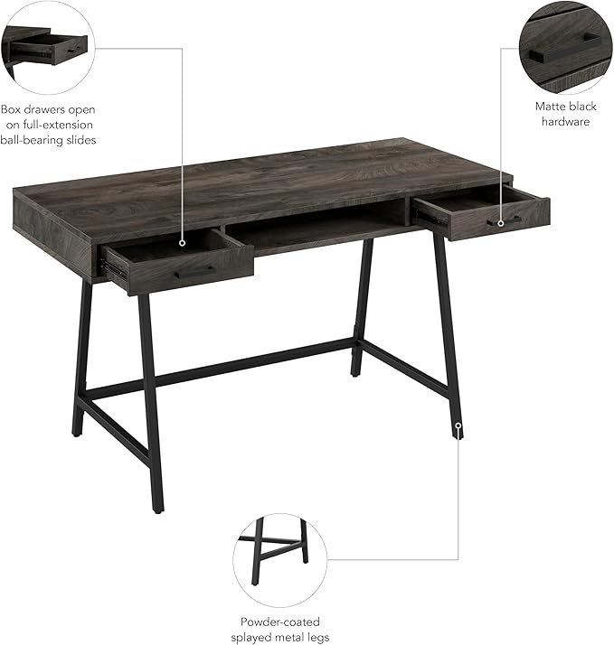 Bush Furniture Steele 54W Writing Desk in Dark Gray Hickory | Computer Table for Home Office Workspace