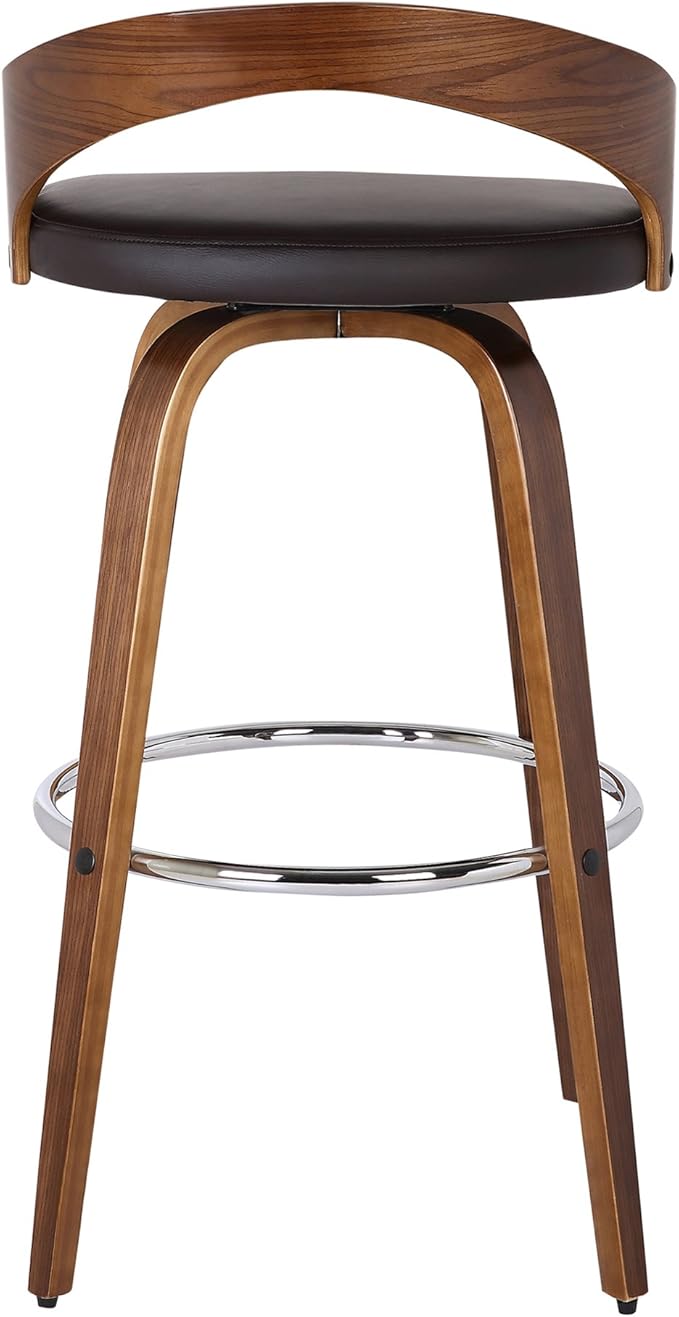 Armen Living Sonia 30" Bar Height Swivel Brown Faux Leather and Walnut Wood Bar Stool - Set of 2