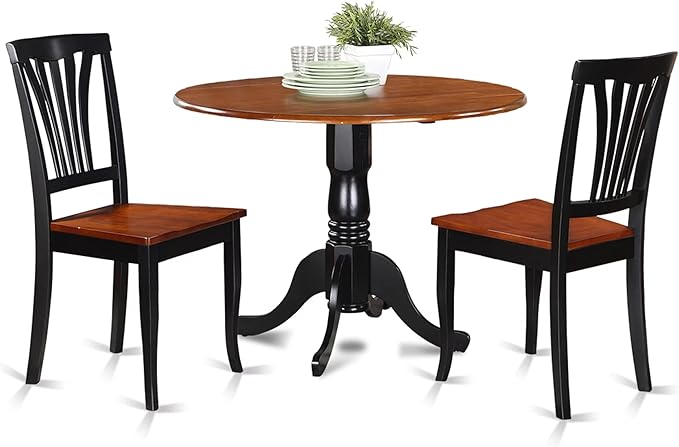 East West Furniture DLAV3-BCH-W 3 Piece Dining Room Furniture Set Contains a Round Kitchen Table with Dropleaf and 2 Dining Chairs, 42x42 Inch, Black & Cherry