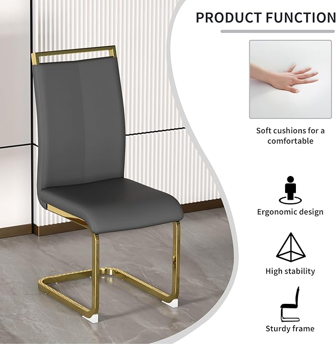 Dining Chairs Set of 2, Faux Leather Dining Chairs with Plated Chrome Metal Frame, Modern Kitchen Chairs Set with Padded Seat High Back for Dining Room, Kitchen Room, Living Room.