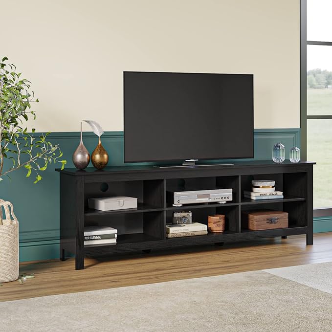 Panana TV Stand, Moden 6 Cubby TV Stand for 75 inch TV, Farmhouse Television Stands Entertainment Center Media Stand with Storage TV Table Stand for Living Room