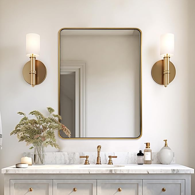 ANDY STAR Brushed Gold Mirror 40''X30'', Gold Bathroom Mirror Rounded Rectangle in SUS304 Anti-Rust Tube Metal Frame, Wall Mounted Horizontal/Vertical 1’’ Deep