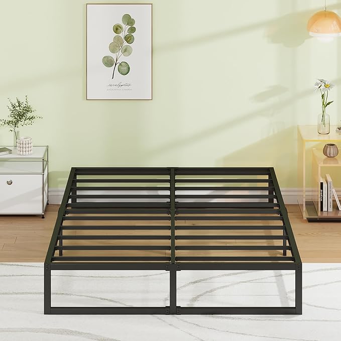 EMODA 12 Inch Full Size Bed Frame Heavy Duty Metal Platform No Box Spring Needed, Easy Assembly Noise Free, Black