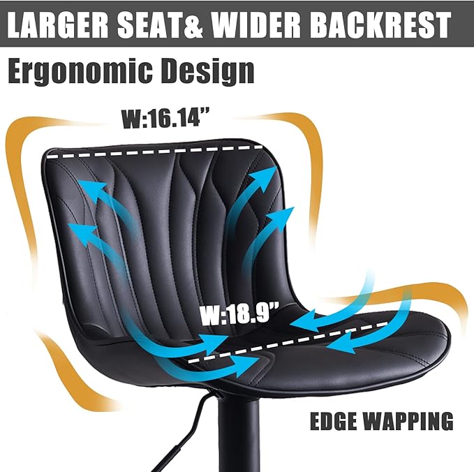 YOUNIKE 3 Black Bar Stools Modern Swivel Counter Height Bar Chair with Back Adjustable Kitchen Island Faux Leather Padded Barstools taburetes de bar Breakfast sillas para barra de cocina 3PCS