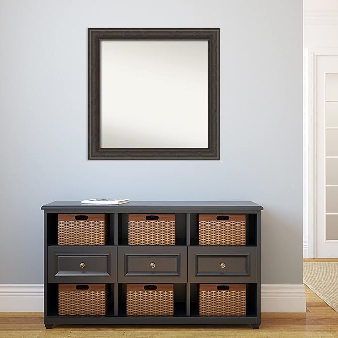 Amanti Art Brown Bathroom Mirror for Over Sink, 32x32 Shipwreck Greywash Square Vanity Mirror, Large Traditional Frame, Hangs Horizonally and Vertically, Bathroom Wall Decor, Non-Beveled Edge