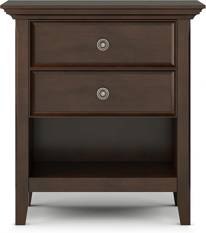 SIMPLIHOME Amherst Solid Wood 24 Inch Wide Traditional Bedside Nightstand Table in Russet Brown, for The Living Room and Bedroom