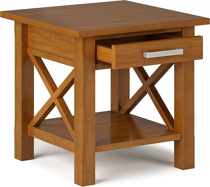 SIMPLIHOME Kitchener SOLID WOOD 21 inch Wide Square Contemporary End Side Table in Light Golden Brown for the Living Room and Bedroom