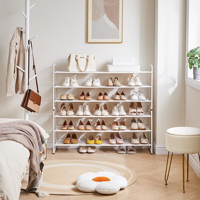 YMYNY Freestanding Shoe Racks, 3 Tiers Stackable & Adjustable Shoe Storage Shelf, Extra Large Capacity Shoe Organizer Stand for 20-24 Pairs, for Entryway, Closet, Bedroom, White, 42.9" L, UHXJ302W