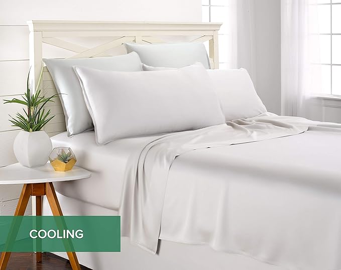 Pure Bamboo Twin Sheets, Genuine 100% Organic Viscose Derived from Bamboo Bed Sheet Set, Luxuriously Soft & Cooling, Double Stitching, 2 Year Quality Promise (Twin, White)