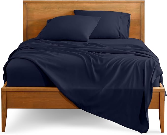 Bare Home Full XL Sheet Set - Luxury 1800 Ultra-Soft Microfiber Full Extra Long Bed Sheets - Double Brushed - Deep Pockets - Easy Fit - 4 Piece Set - Bed Sheets & Pillowcases (Full XL, Midnight Blue)