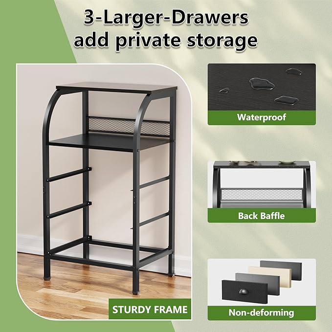 Night Stand Nightstand with Drawer Black Nightstands Storage Night Stands 3 Drawers Bedside Dressers Table Open Shelves Bed Side End Tables for Bedroom Living Room Furniture Small Table Fabric Cabinet