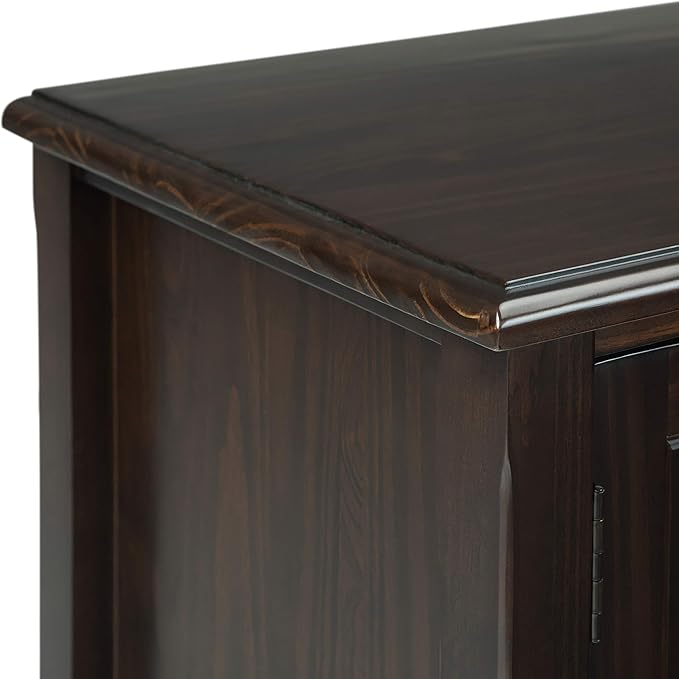 SIMPLIHOME Burlington SOLID WOOD 72 inch Wide Transitional TV Media Stand in Mahogany Brown For TVs up to 80 inches for the Living Room and Entertainment Center