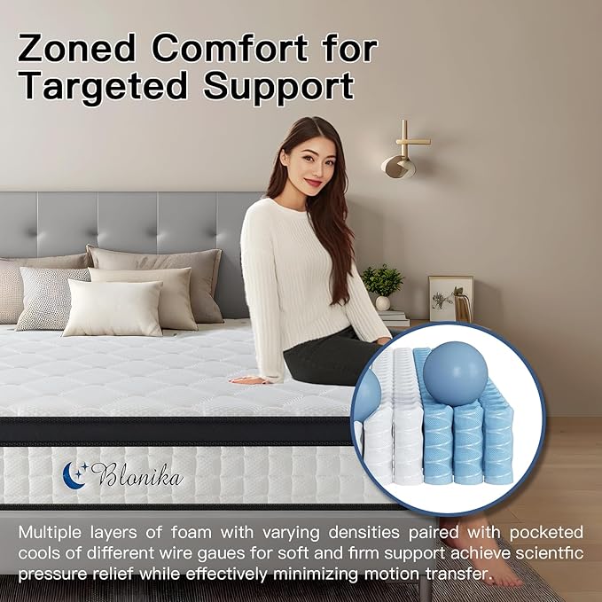 Queen Mattress, 12 Inch Queen Size Mattress in a Box, Medium Firm, Memory Foam with Individual Pocket Spring for Pressure Relief & Motion Isolation, Strong Edge Support