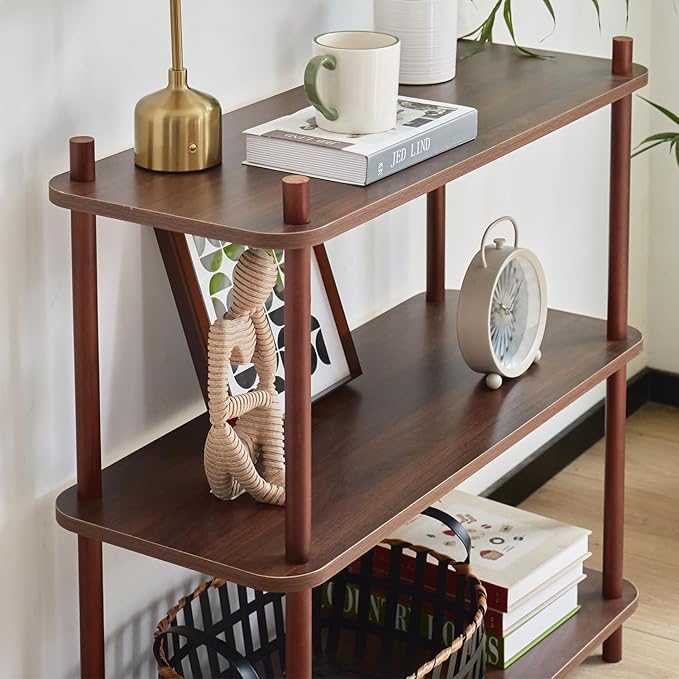 3 Tier Vintage Bookcase with Wood Frame Easy Assemble Construct for Hallway,Entryway Side Table with Storage Shelves Home Office in Living Room (31.5 in)