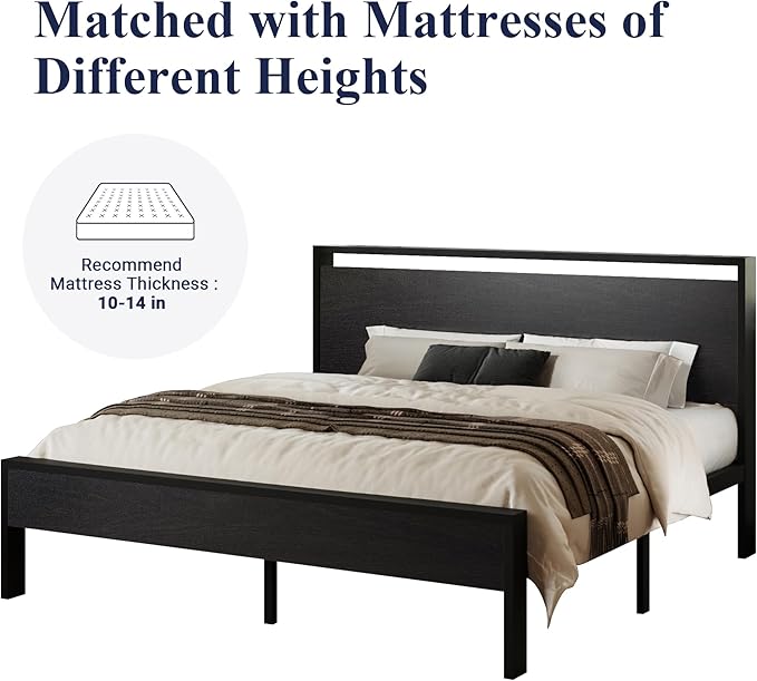 Allewie King Size Platform Bed Frame with Wooden Headboard and Footboard, Heavy Duty 12 Metal Slats Support, No Box Spring Needed, Under-Bed Storage, Noise Free, Easy Assembly, Black Oak