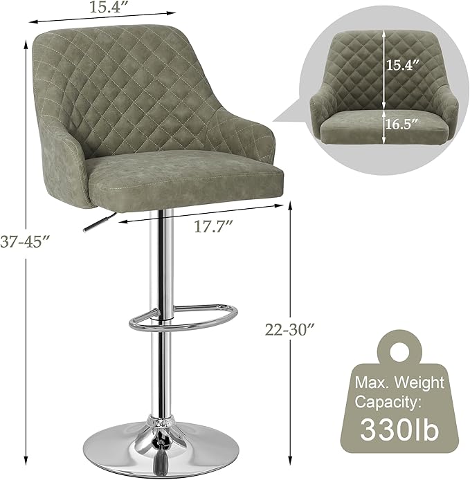 VECELO Adjustable Bar Stools Set of 2, Bar Height Stools for Kitchen Counter