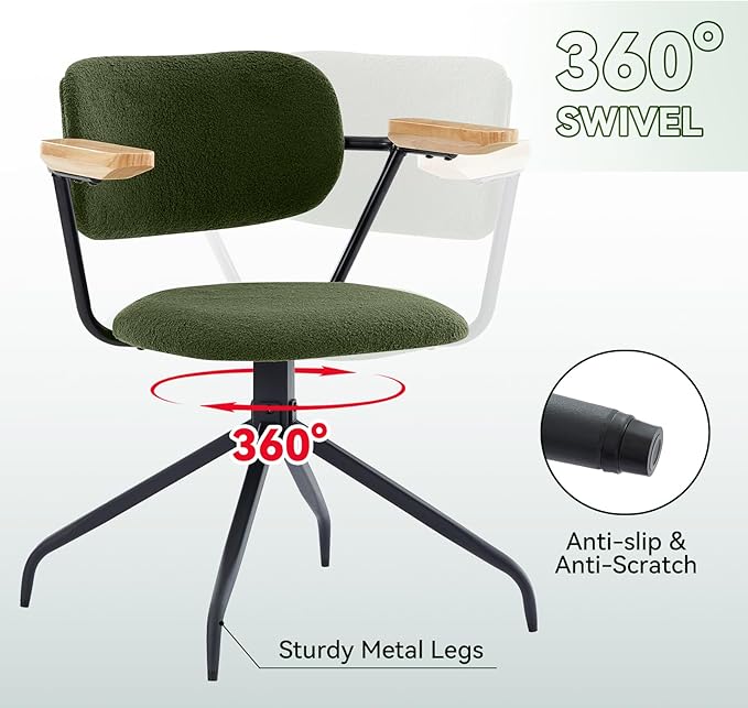 Modern Swivel Dining Chairs Set of 2 with Arms,Upholstered Comfortable Dining Room Chairs, Wooden Armrests & Sturdy Metal Frame, Stylish Kitchen & Dining Table Chairs for Modern Décor