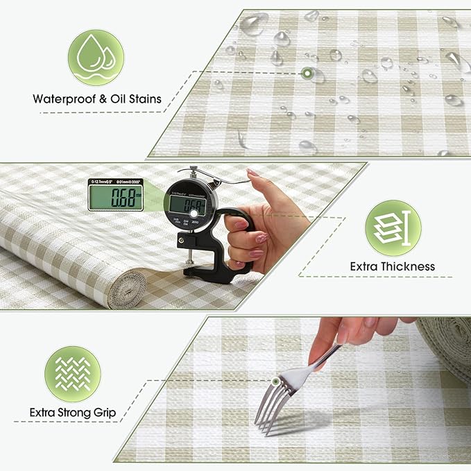 Beautysaid Shelf and Drawer Liner for Kitchen Cabinet, Non Adhesive Non Slip Shelf Paper Waterproof Washable Thickened for Dresser Pantry Shelve Bathroom Protector Liner(Checkered,18 in x 10 FT)