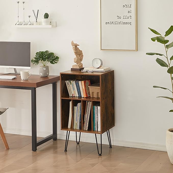 Record Player Stand with Vinyl Storage, Vinyl Record Storage Cabinet Holds Up to 150 Albums, End Table for Record Player, Turntable Stand with Record Storage for Living Room, Brown