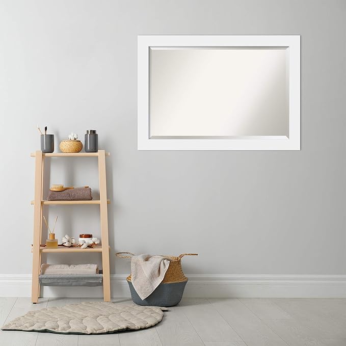Amanti Art White Bathroom Mirror for Over Sink, 29x41 Corvino White Rectangle Vanity Mirror, Large Modern Contemporary Wood Frame, Hangs Horizonally and Vertically, Bathroom Wall Decor, Beveled Edge