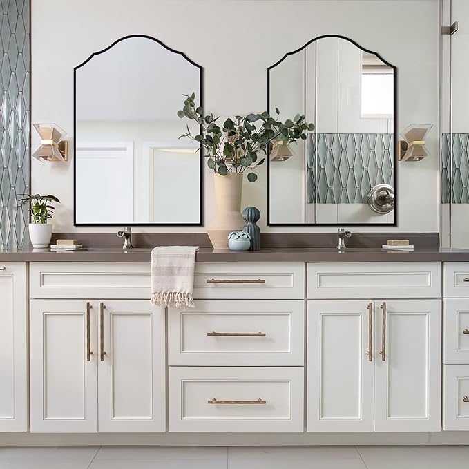 Large Arched Mirror Wall Decor, 40"x28" Black Vanity Mirror, with Antique Metal Frame, Decorative Wall Mirror for Entryway, Bathroom, Living Room, Bedroom