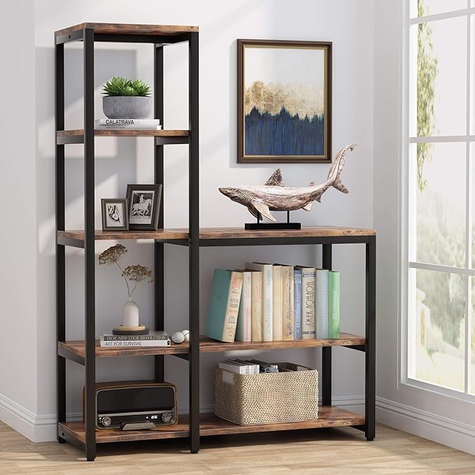 Tribesigns 5-Tier Bookshelf, Ladder Corner Bookshelves Etagere Bookcase, 8 Shelves Display Rack Storage Shelf for Living Room Home Office