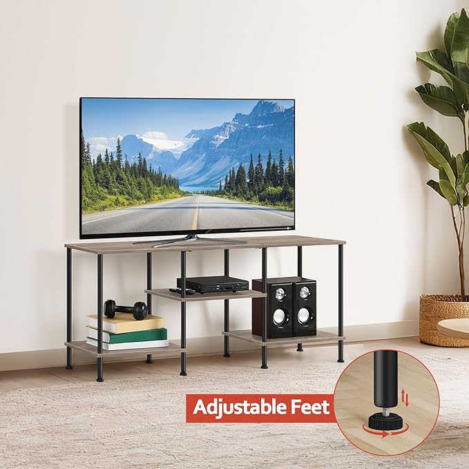 OYEAL 50 inch TV Stand for Living Room Farmhouse Entertainment Center with Storage Shelves 3 Tier TV Console Table Media Cabinet for 50 43 40 32 Inch TV, Rustic Grey