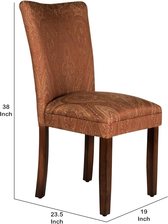 Homepop Home Decor |K1136-F765 | Classic Upholstered Parsons Dining Chair | Single Accent Dining Chair, Red & Gold Damask