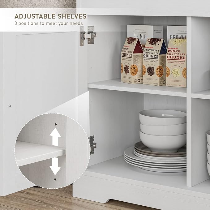Keyluv Buffet Cabinet Storage Kitchen Sideboard Farmhouse Buffet Server Bar Wine Cabinet with 3 Drawers & 3 Doors Adjustable Shelves Console Table for Dining Living Room Cupboard, Antique White