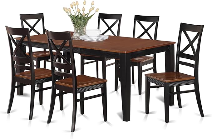 East West Furniture QUIN7-BLK-W 7 Piece Kitchen Table & Chairs Set Consist of a Rectangle Dining Room Table with Butterfly Leaf and 6 Dining Chairs, 40x78 Inch, Black & Cherry