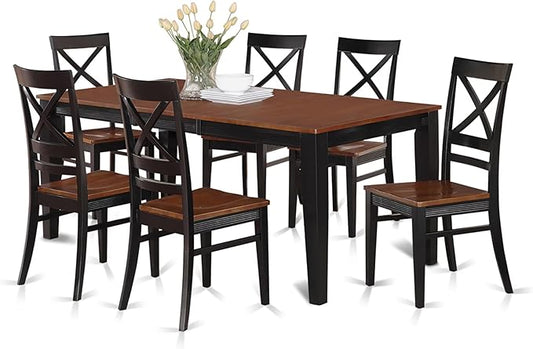 East West Furniture QUIN7-BLK-W 7 Piece Kitchen Table & Chairs Set Consist of a Rectangle Dining Room Table with Butterfly Leaf and 6 Dining Chairs, 40x78 Inch, Black & Cherry