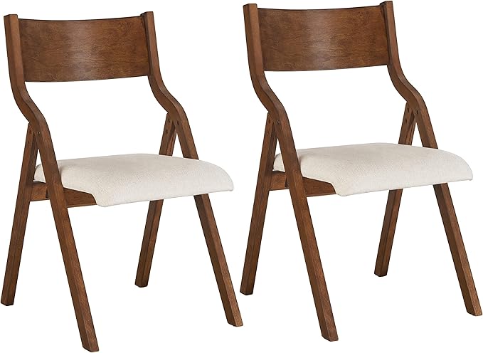 Ball & Cast Folding Chairs Set of 2 with Back & Padded Cushion,Portable Foldable Dining Upholstered Stool W/Solid Wood Frame,Ergonomic Design,for Kitchen,Office,Outdoor Events,Walnut