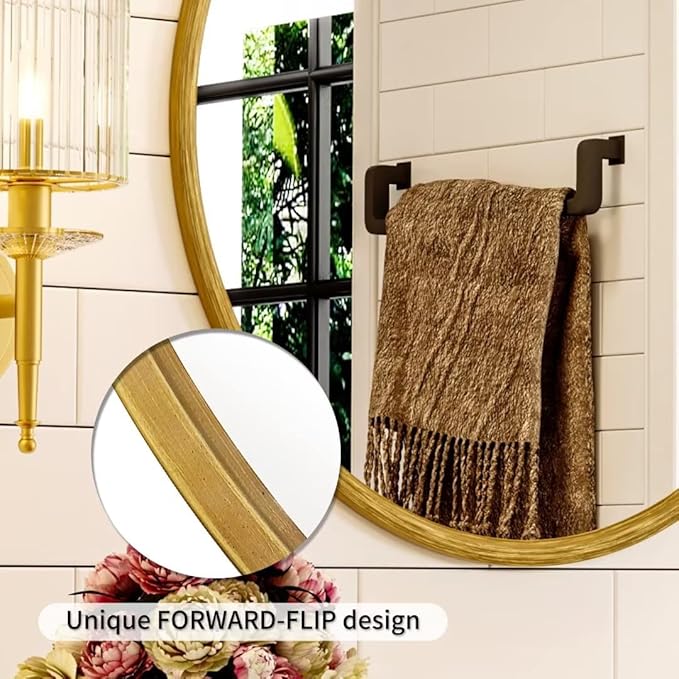 Growsun 15.7'' Retro Gold Round Mirror Circle Wall Mirror for Bathroom Vanity, Entryway Living Room with Metal Frame for Home Decor