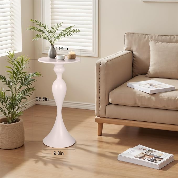 Small Accent Meatl Side Tables,Metal Round Martini Table,Vintage Side End Table for Small Space Living Room, Bedroom,White