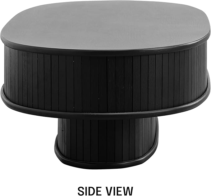 NTC Stream DOU Coffee Table, Modern Double-Layer Oval Wooden Center Table with Vertical Groove Design, Stylish Living Room Decor, Contemporary Minimalist Style, Easy Assembly - Burnt Black