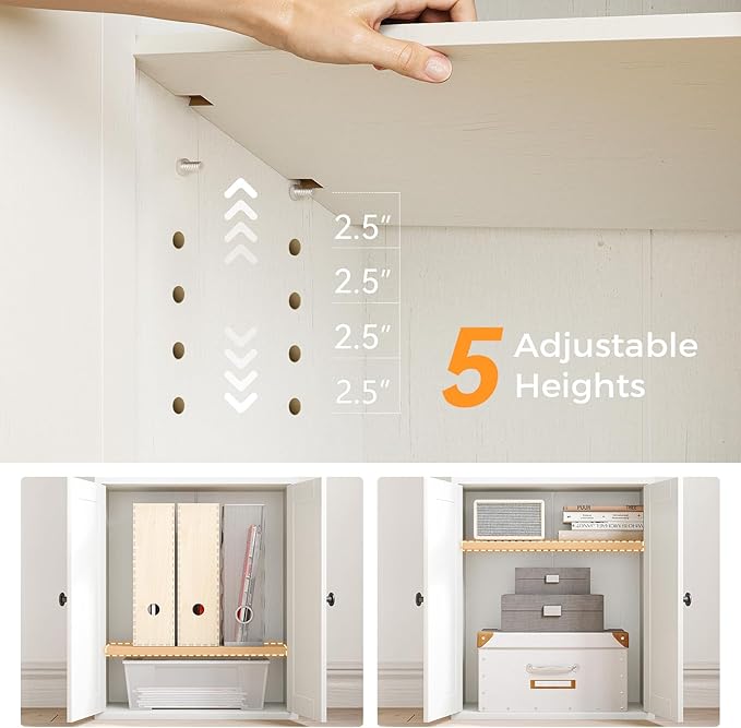 Casaottima Bookshelf and Bookcase with Doors and Drawer, Floor Standing 6-Tier Shelf Display Storage Shelves, Tall Bookcases for Home Office, Living Room, White