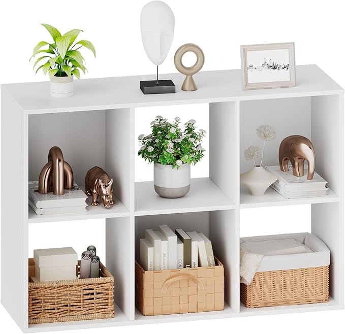 Sweetcrispy 6 Cube Storage Organizer - Open Cube Bookshelf with 3 Removable Back Panels, Display Storage Bookcase for Living Room, Bedroom, Entrance Hall, Home Office，36" L×11.6" W×24" H, White